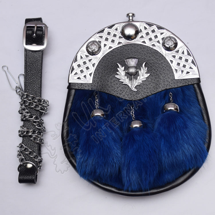 Blue Rabbit Fur Thistle Celtic Sporran