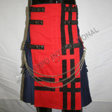 Blue With Red Cargo Utility Kilt