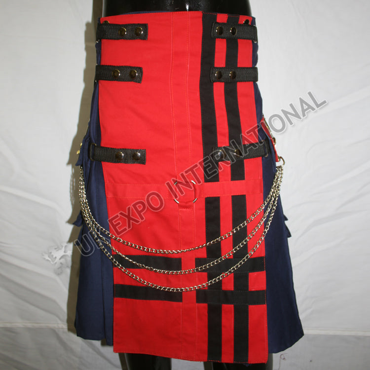 Blue With Red Cargo Utility Kilt