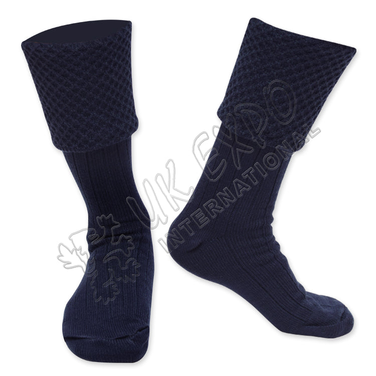 Diamond Dark Blue Cuff Men Scottish Kilt Socks