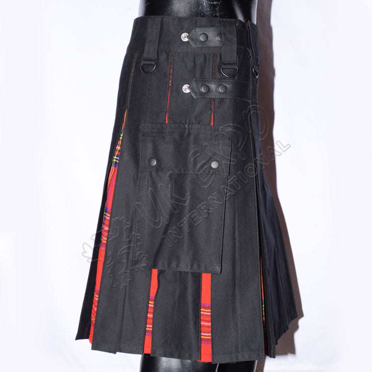Black Hybrid Modern Royal Stewart Tartan Utility Kilt