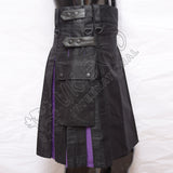 Black Hybrid Purple Box Pleat Utility Kilt