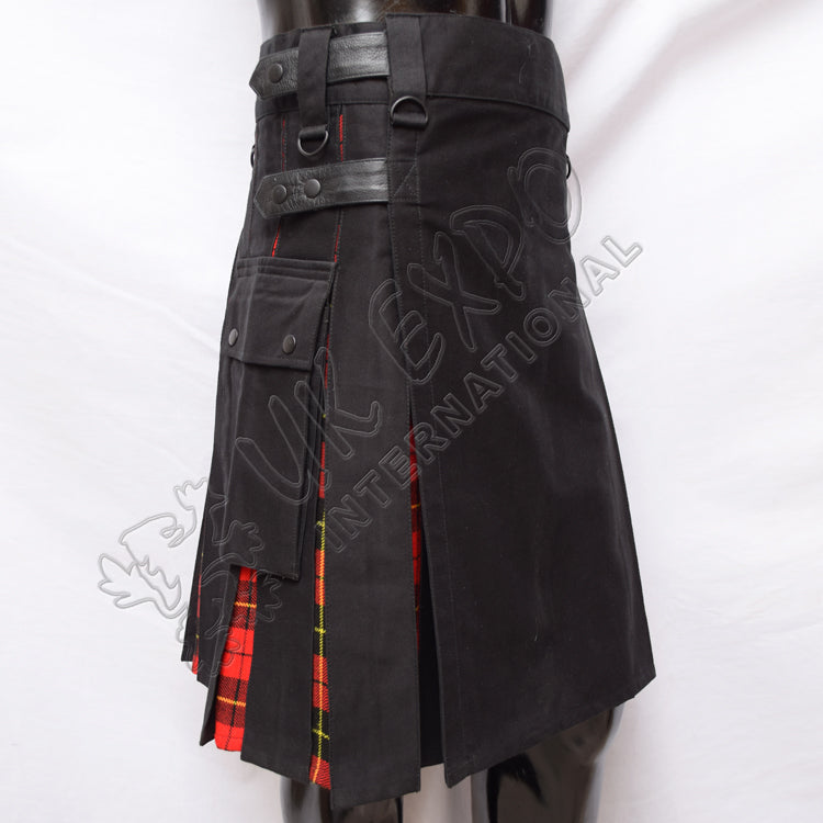 Black Hybrid Wallace Modern Tartan Utility Kilt