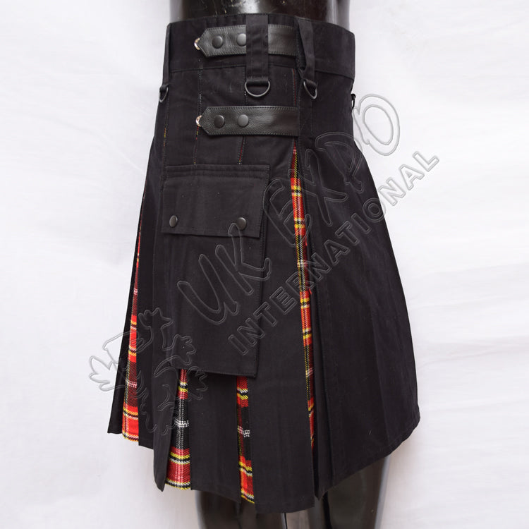 Black Hybrid With Red & Black Tartan Utility Kilt