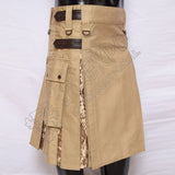 Khaki Hybrid With Digital Camouflage Box Pleat Utility Kilt