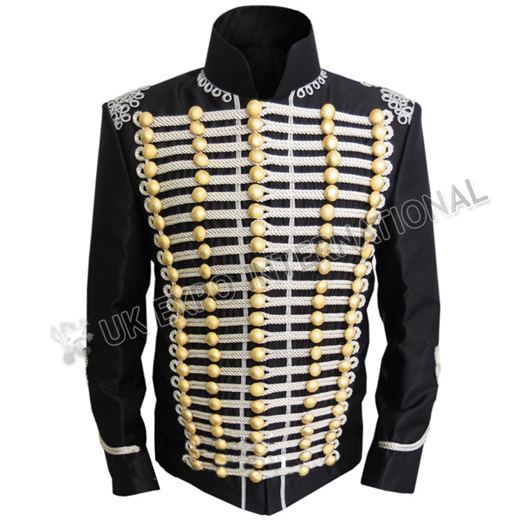 Black Cotton Silver Braided Officer Military Jacket