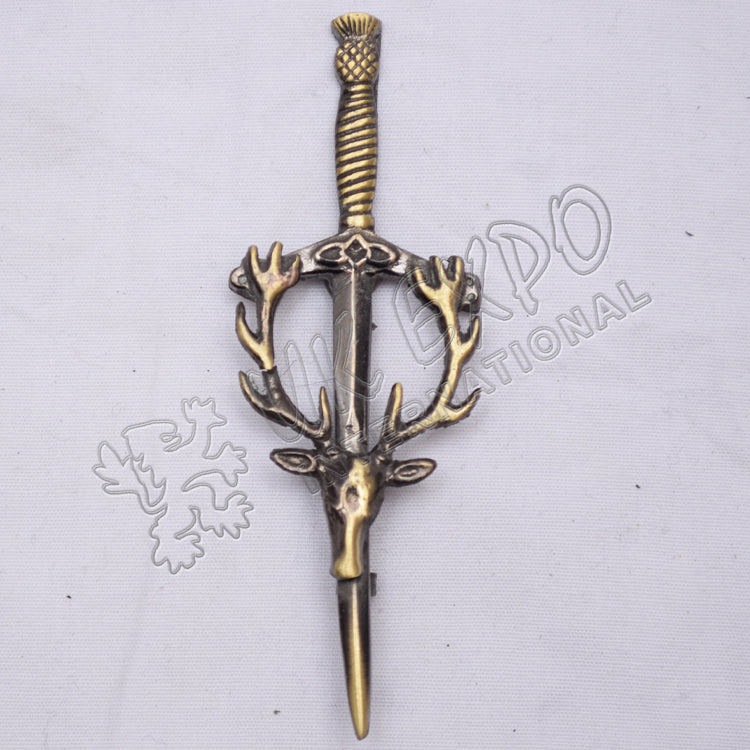 Brass Antique New Stag Kilt Pin