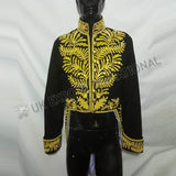 British Court Levee Black Wool Gold Bullion Zari Hand Embroidery Coat