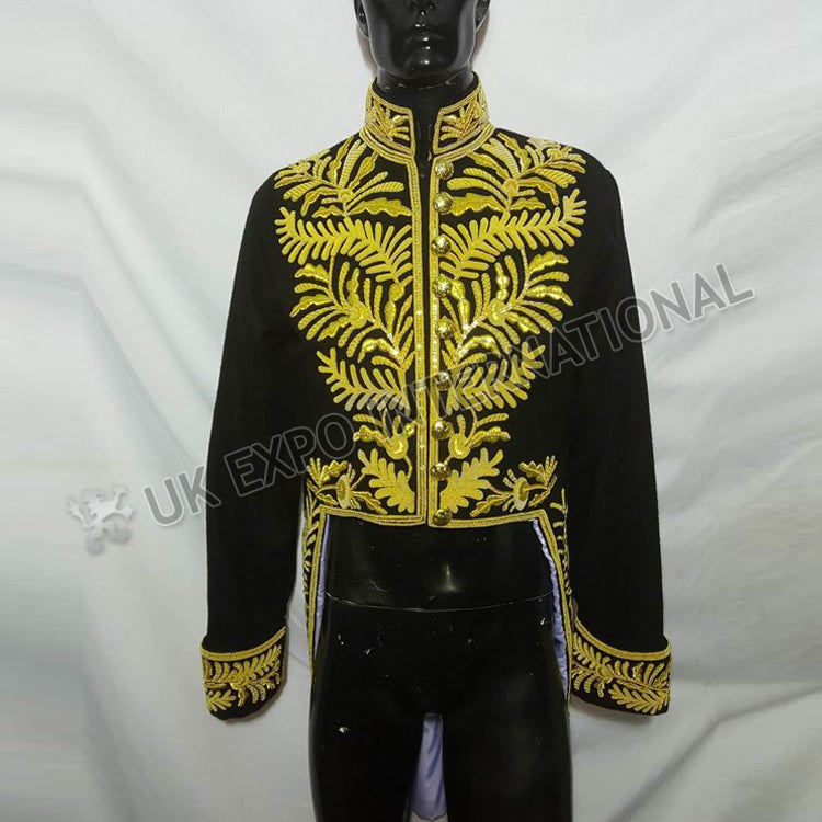 British Court Levee Black Wool Gold Bullion Zari Hand Embroidery Coat