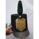 British Shako Hat Green Pom Pom Black Cockade Brass Plate Military Ceremonial Hat
