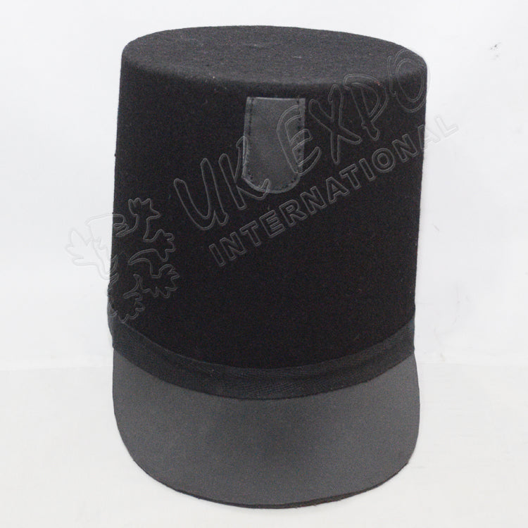 Plain Leather Black British Shako Hat Braid Brim Military Ceremonial Hat