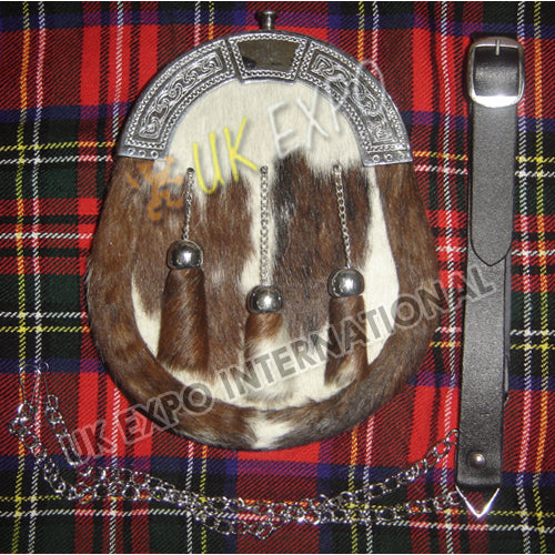 Celtic Brown White Cowhide Formal Sporran