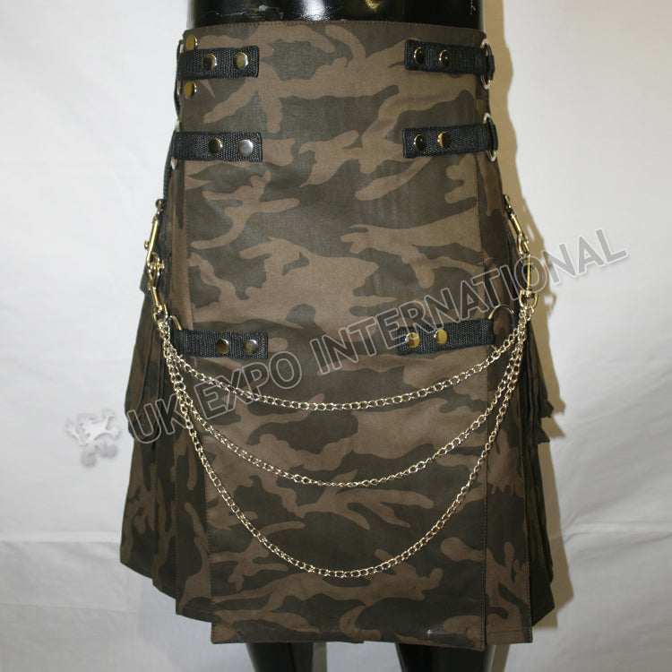 Brown Camouflage Sports Casual Chain Utility Kilt