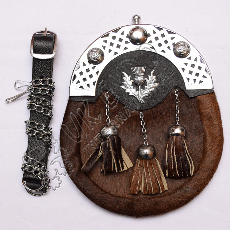 Brown Seal Skin Semi Dress Thistle Badge Sporran