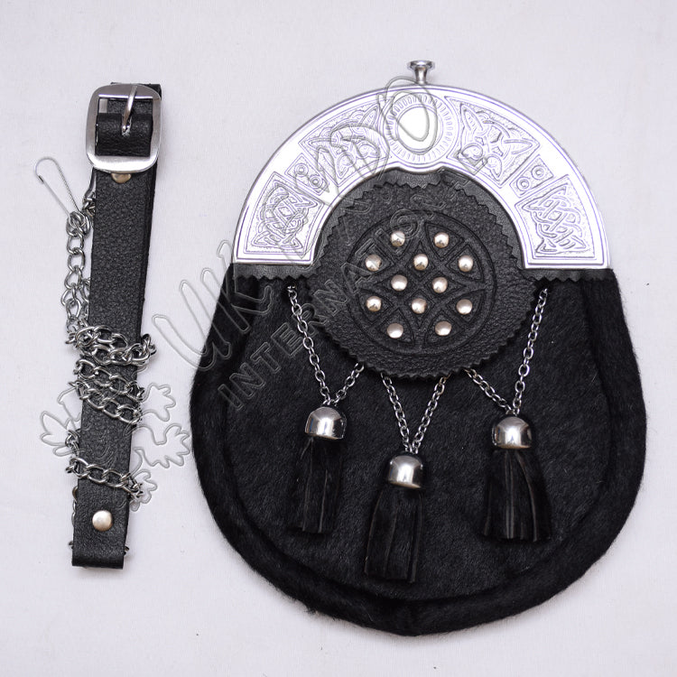 Celtic Crusade Black Cow Skin Triple Cross Sporran
