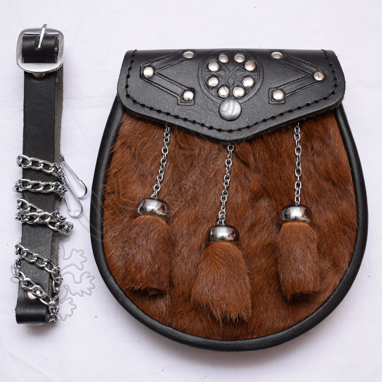 Brown Goat Skin Celtic Black Leather Sporran