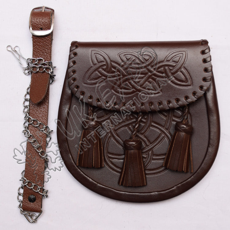 Handmade Brown Knotwork Leather Sporran