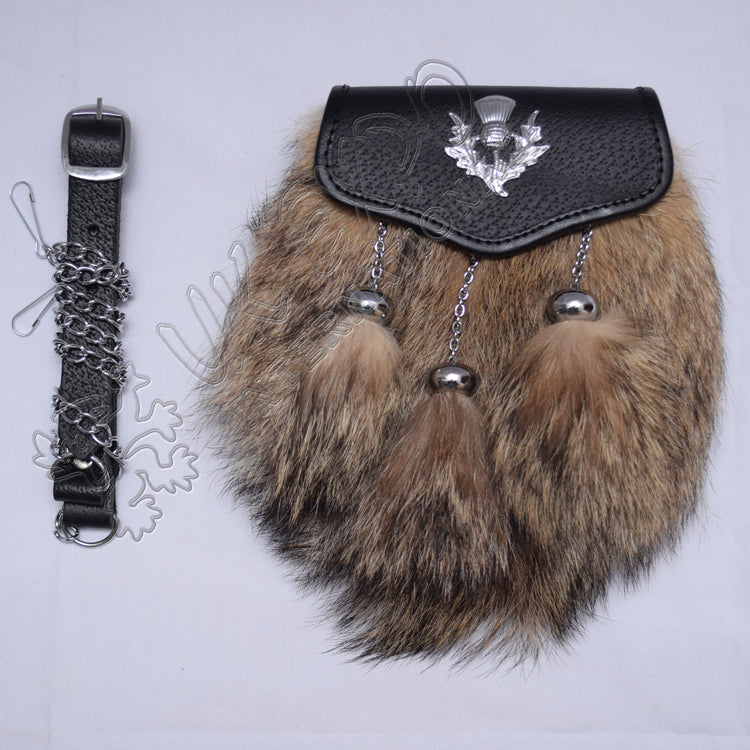 Brown Fox Fur Celtic Thistle Semi Dress Sporran