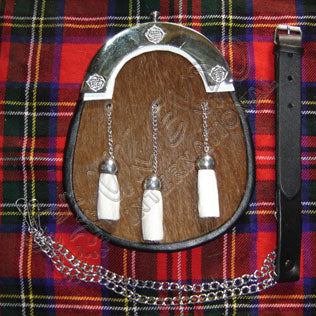Brown Goat Skin White Tassel Accent Sporran