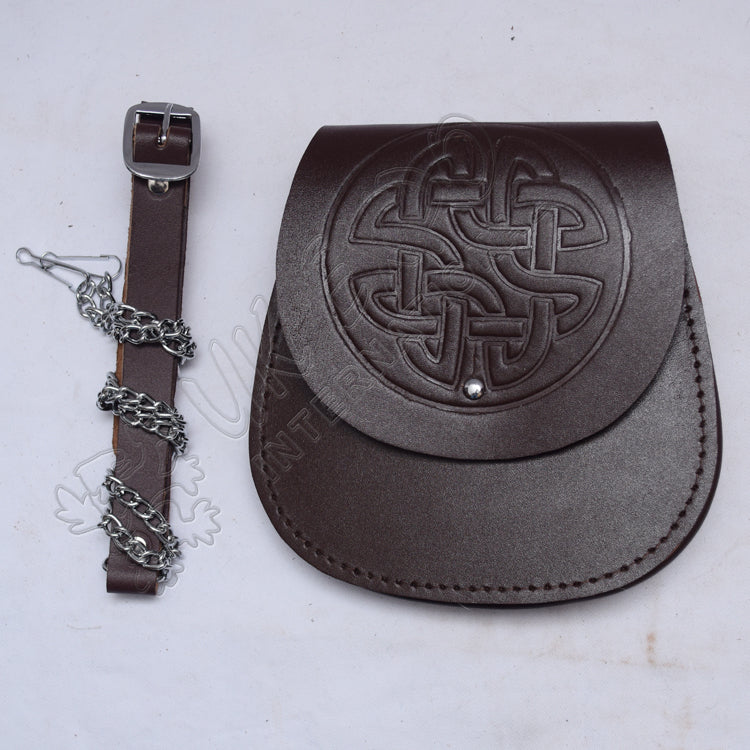 Brown Leather Celtic Embossed Day Wear Sporran