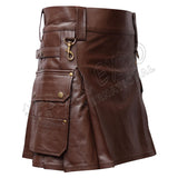 Brown Leather Warrior Kilt 4 Strap Utility Kilt