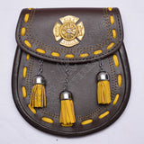 Brown Leather Yellow Accents Fire Rescue Badge Sporran