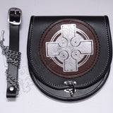 Brown Leather Celtic Embossed Black Leather Sporran