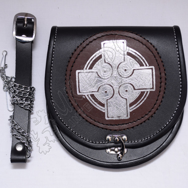 Brown Leather Celtic Embossed Black Leather Sporran
