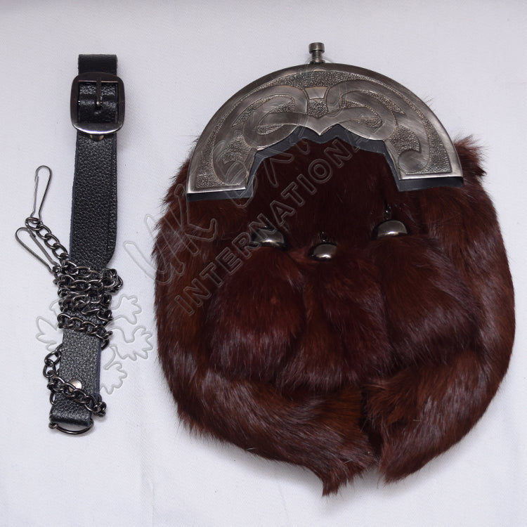 Brown Rabbit Fur Celtic Full Dress Sporran