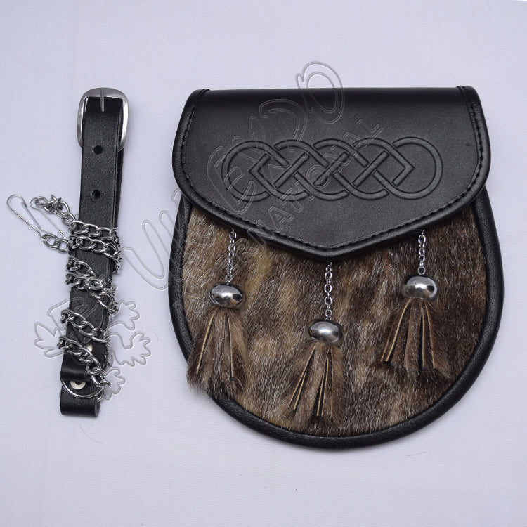 Trendy Embossed Semi Dress Brown Seal Skin Sporran