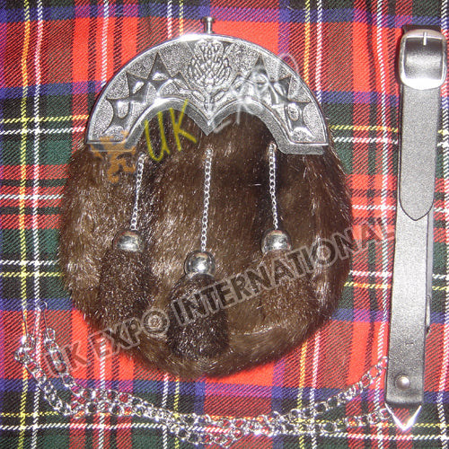 Scottish Bloom Brown Seal Skin Chrome Sporran