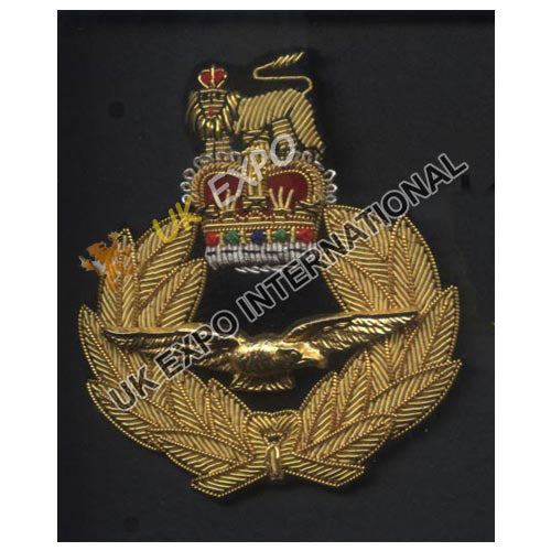 Handmade Embroidered Gold Bullion RAF Air Rank Cap Badge