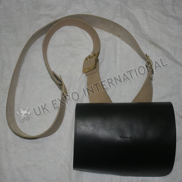 Black Cartridge Box Natural Leather Belt Attached Military Ammo Pouch