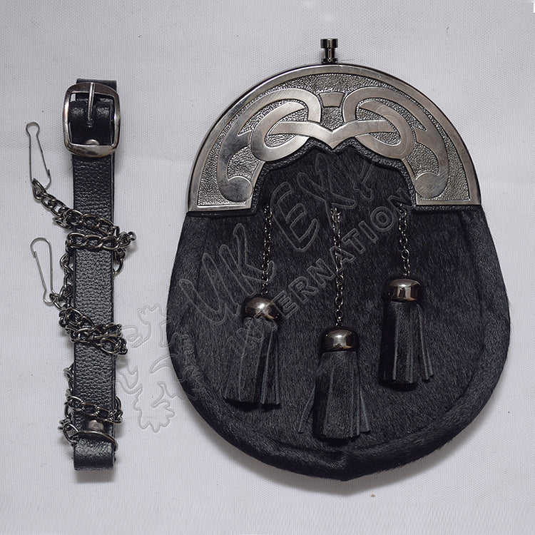 Antique Cantle Black Seal Skin Celtic Sporran