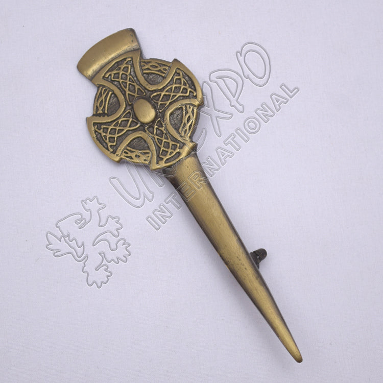 Celtic Cross Design Brass Antique Kilt Pin