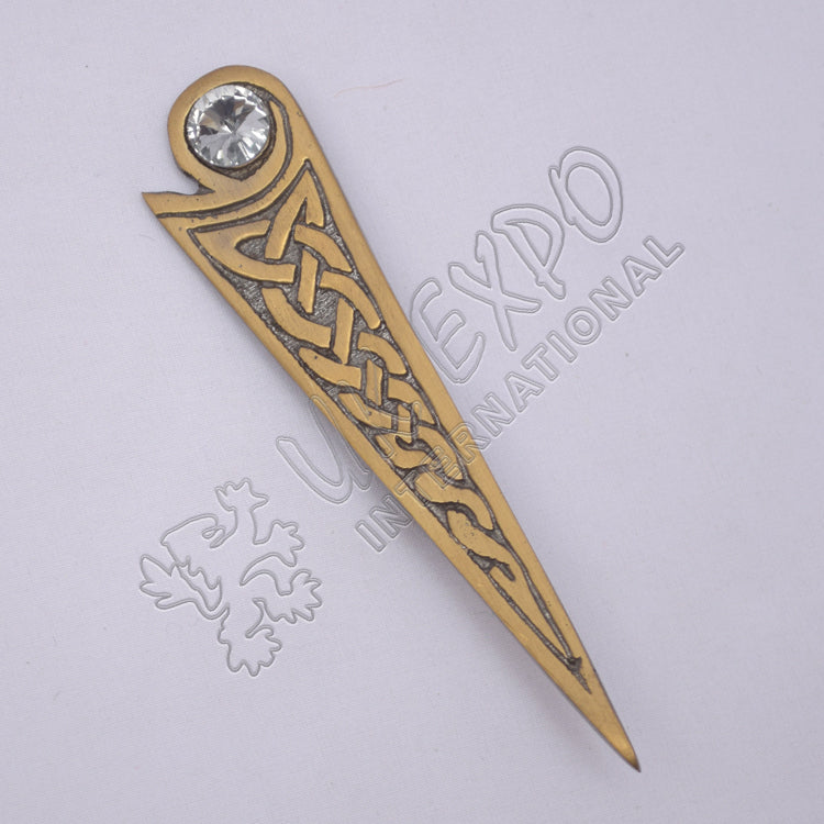 Celtic Stone Brass Antique Kilt Pin