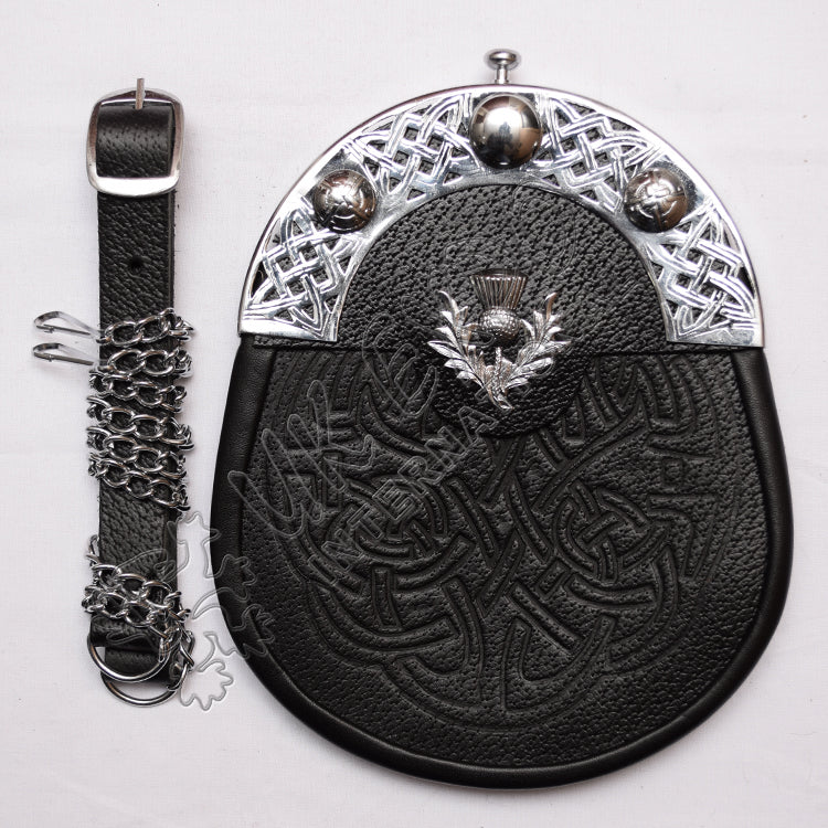 Celtic Handmade Leather Thistle Sporran