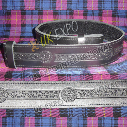Celtic Knot Work Embossed On Black Original Leather Kilt Belt