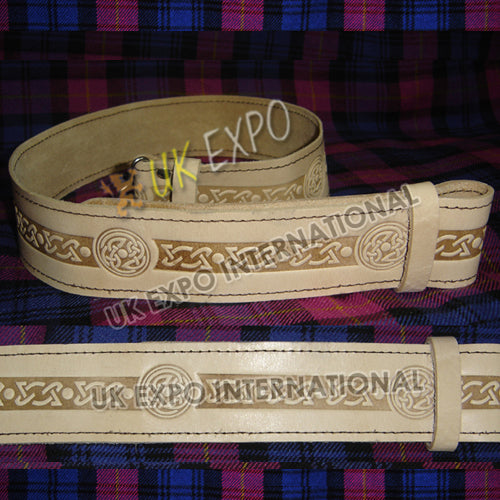 Celtic Knot Work Embossed On Skin Color Leather Kilt Belt