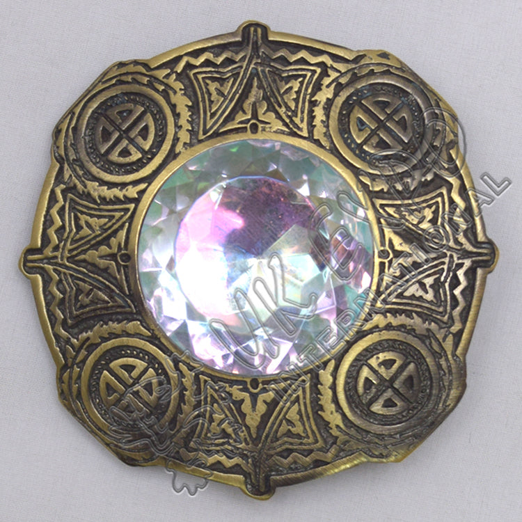 Celtic Knot Work With White Stone Brass Antique Brooch