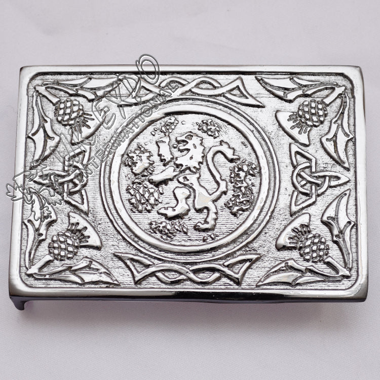 Chrome Celtic Rampart Lion Scottish Buckle