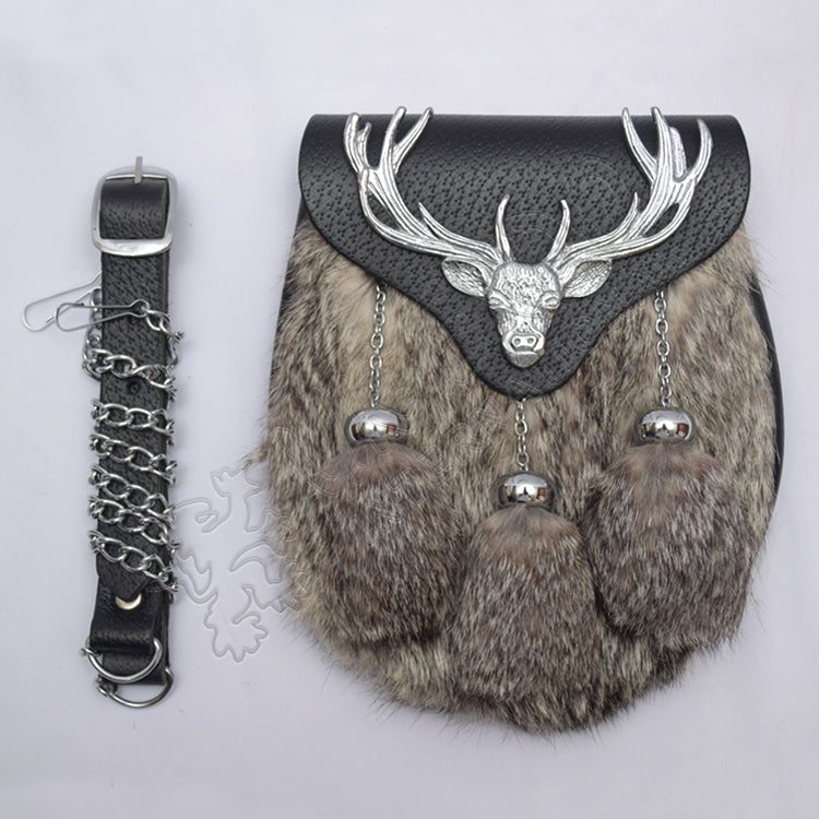 Chrome Stag Gray Fur Leather Sporran