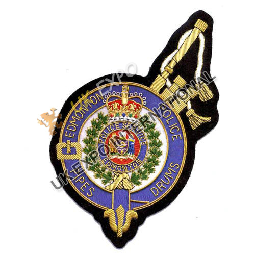 Edmonton Police Pipes & Drums Gold Bullion Crest Badge