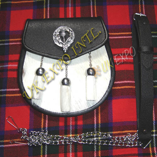 Clan Thistle White Goat Skin Black Sporran