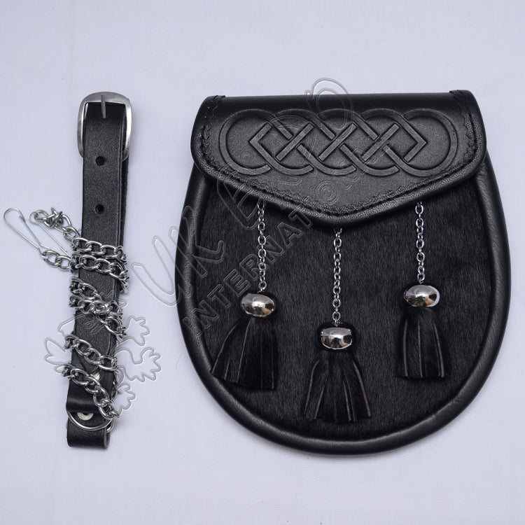 Trendy Embossed Black Goat Skin Semi Dress Sporran