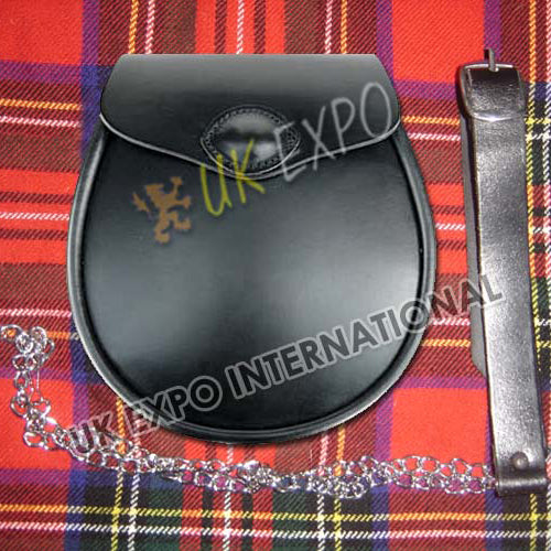 Cowhide Black Leather Padded Eyelet Sporran