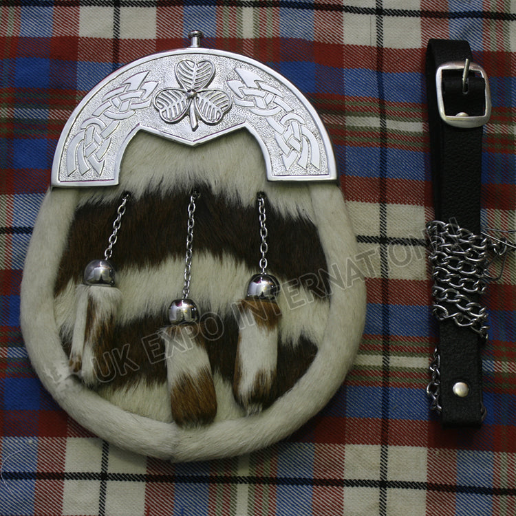 Cow Skin Brown White Shamrock Sporran