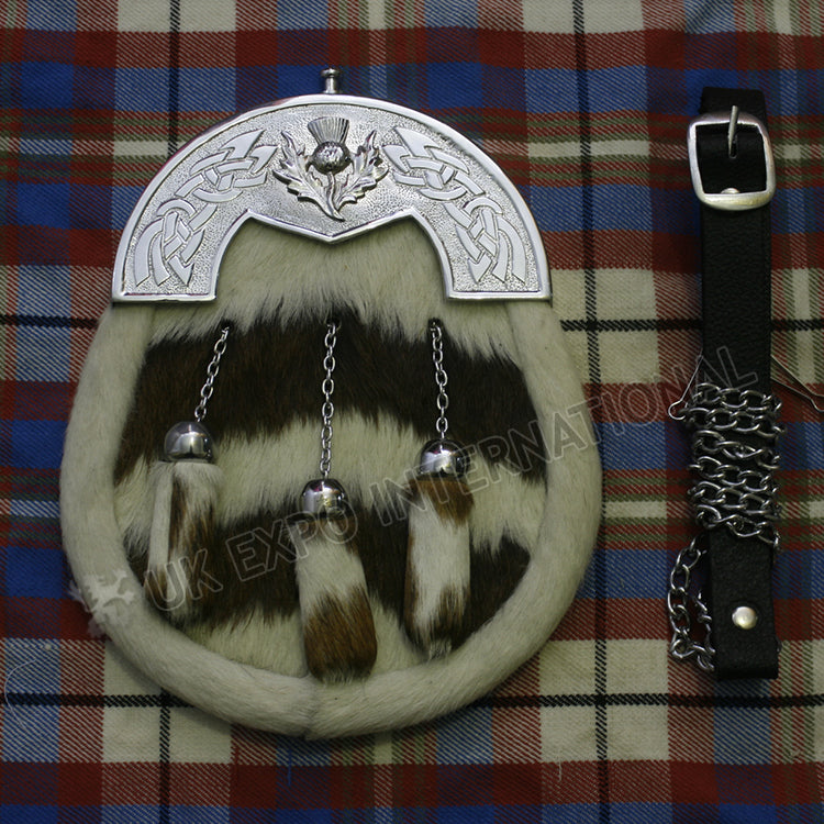 Cow Skin Brown White Thistle Sporran