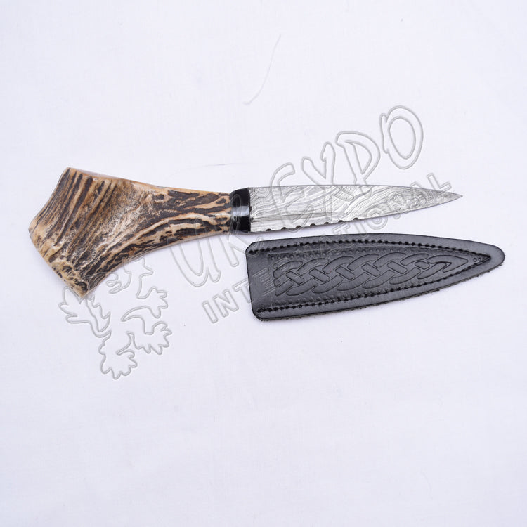 Hostage Handle Damascus Steel Blade With Leather Sheath