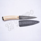 Stag Handle Damascus Steel Blade With Celtic Leather Sheath